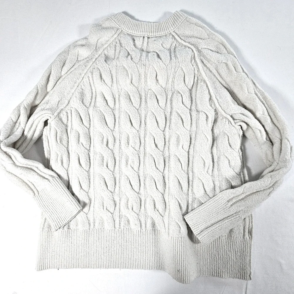Aerie Womens Cream White Cable Knit Crew Neck Raglan Sweater Size Small